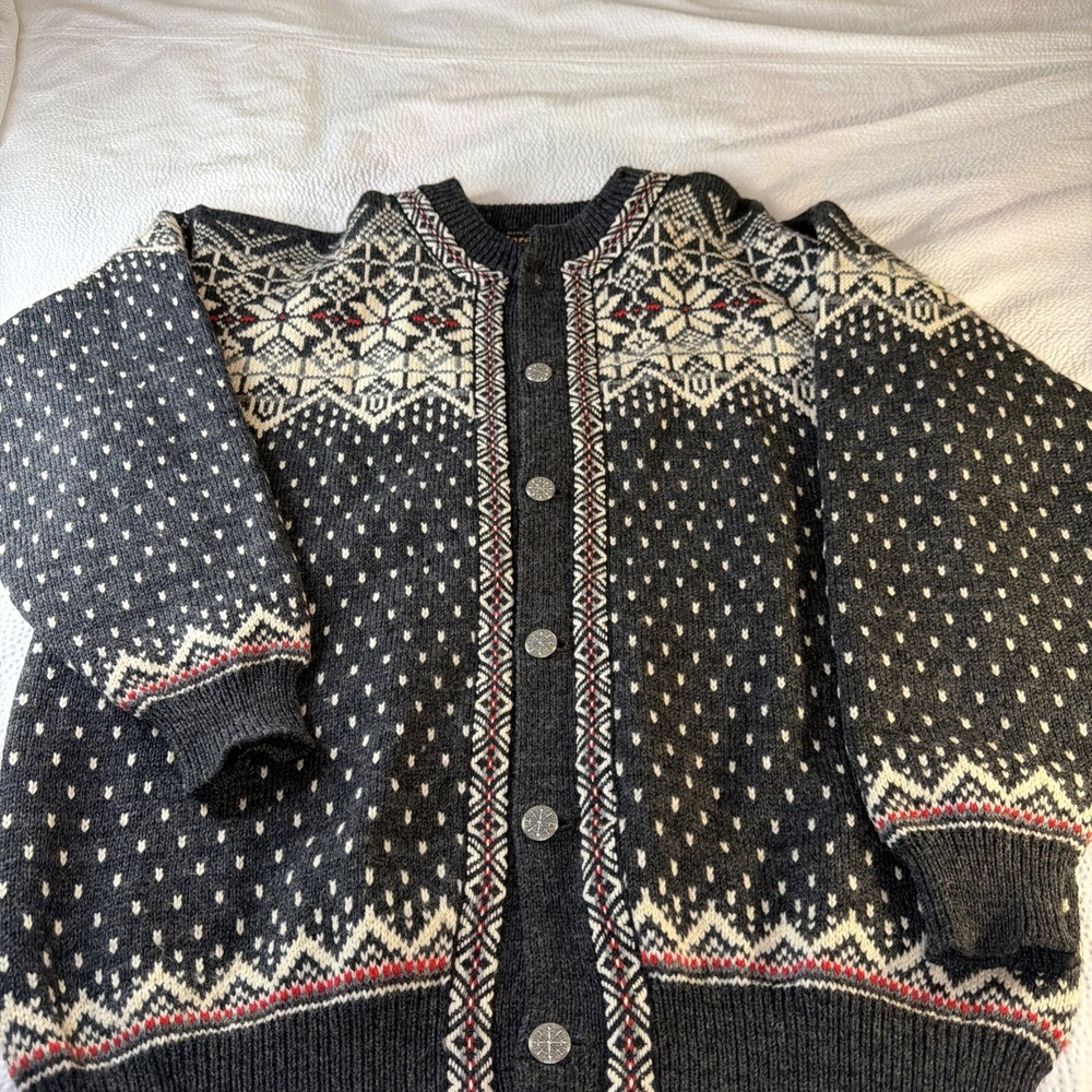 NORDSTRIKK Black Fair Isle Wool Button Ski Knit Cardigan Sweater Size L Men's